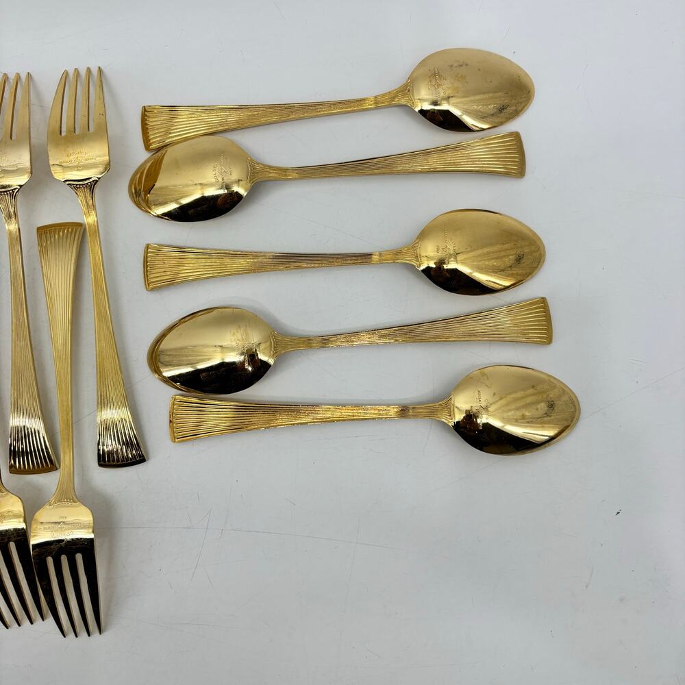 Golden Barclay Gold Tone Flatware 25 Pcs Hollywood Regency Fork Spoon - Picture 4 of 10